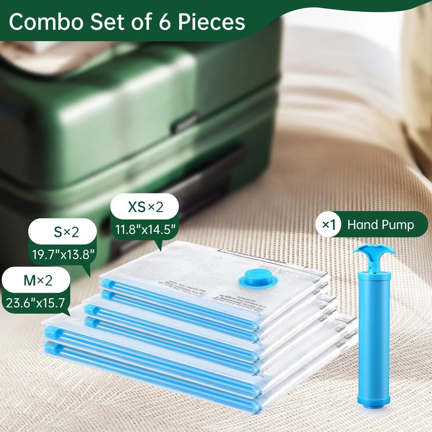 Brodi Travel Essentials Vacuum Bags - Space Saver Combo Pack 6 Bags w/Pump NEW