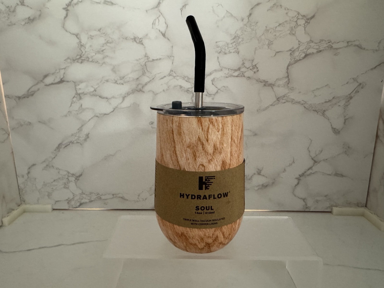 Hydraflow Soul 14 oz Wood Grain Insulated Soul Tumbler 12 Hour Hot and Cold, NEW
