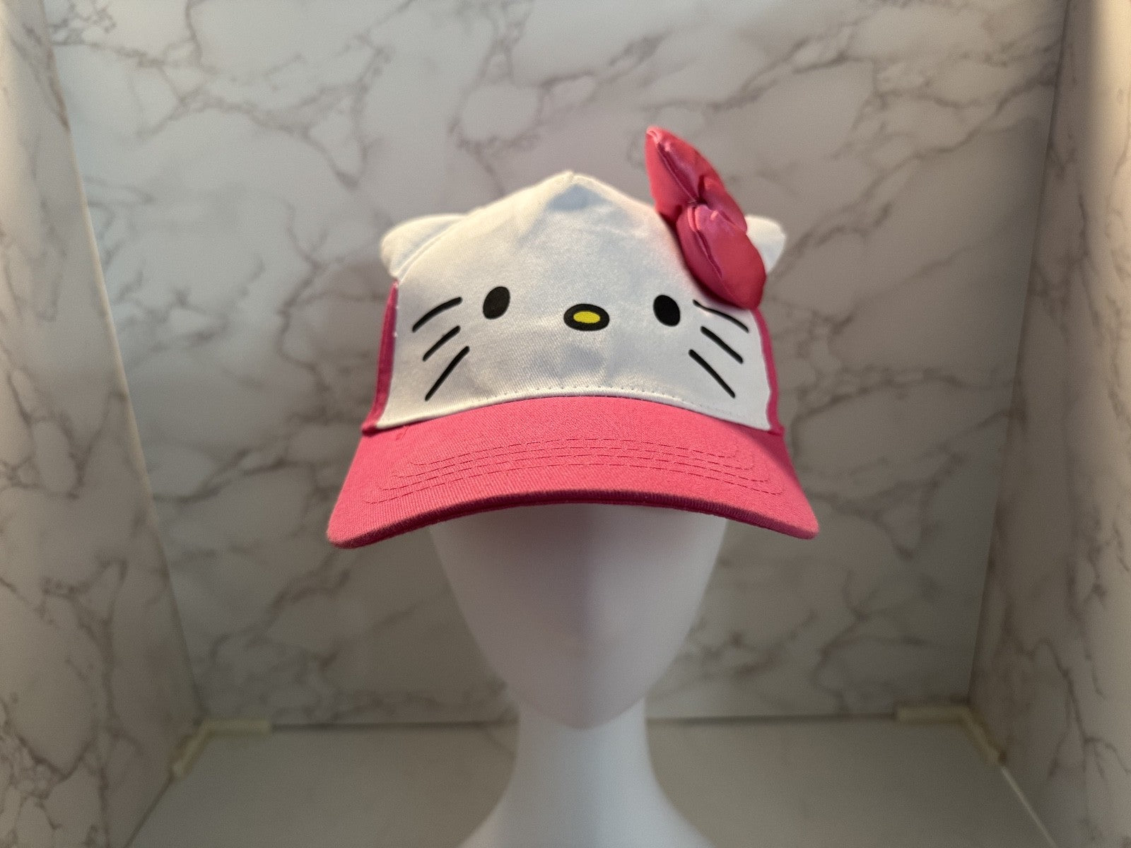 Hello Kitty with Baseball Cap Hat with Pink Ribbon, Pre-owned, Good Condition.