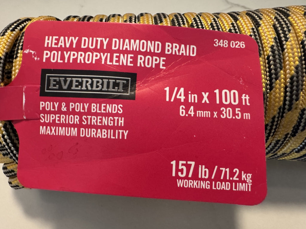 Everbilt 1/4" x 100' Heavy Duty Diamond Braid Polypropylene Rope 157 Lb, NEW
