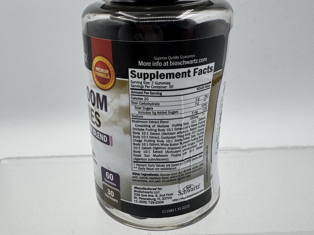Bio Schwartz Mushroom Gummies for Adults 10-in-1 Functional Supplement Exp 07/26