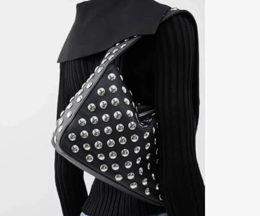 Studded Y2k Shoulder Bag 90s Punk Women Shoulder Purse Vegan Leather - NEW