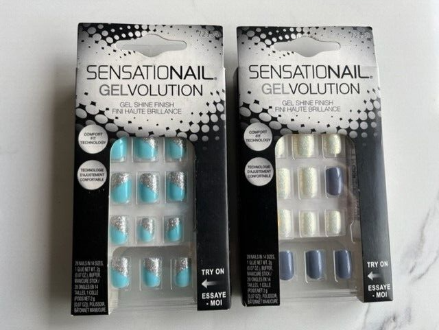 2 Sensationail Gelvolution Gel Shine Finish Press Nail Navy Blue White Aqua Silv