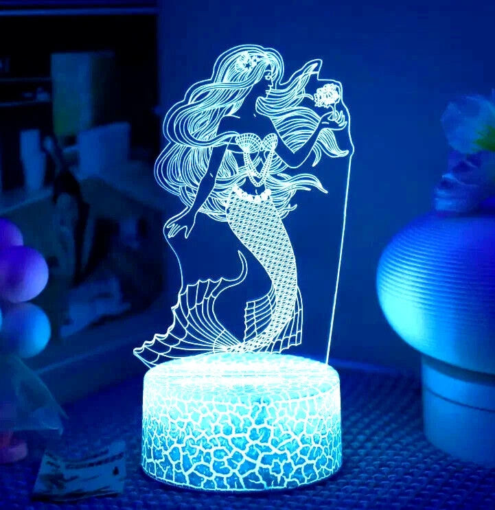 Nice Dream Mermaid 3D Illusion Lamp Mermaid Light Changing Colors w/Remote NEW