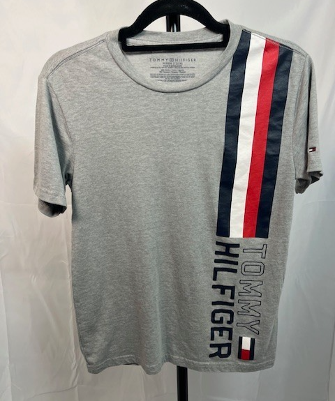 Youth Boys Tommy Hilfiger Cotton T-Shirt Size Medium 12/14 Gray Pre-owned