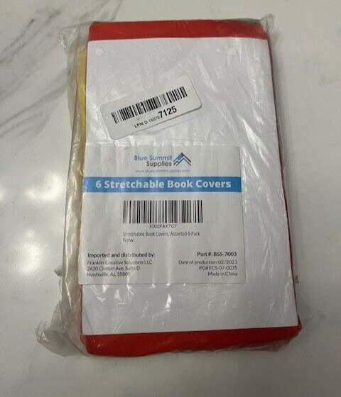 6 Pack Stretchable Fabric Book Covers Hardcover Textbook Washable Reusable Color
