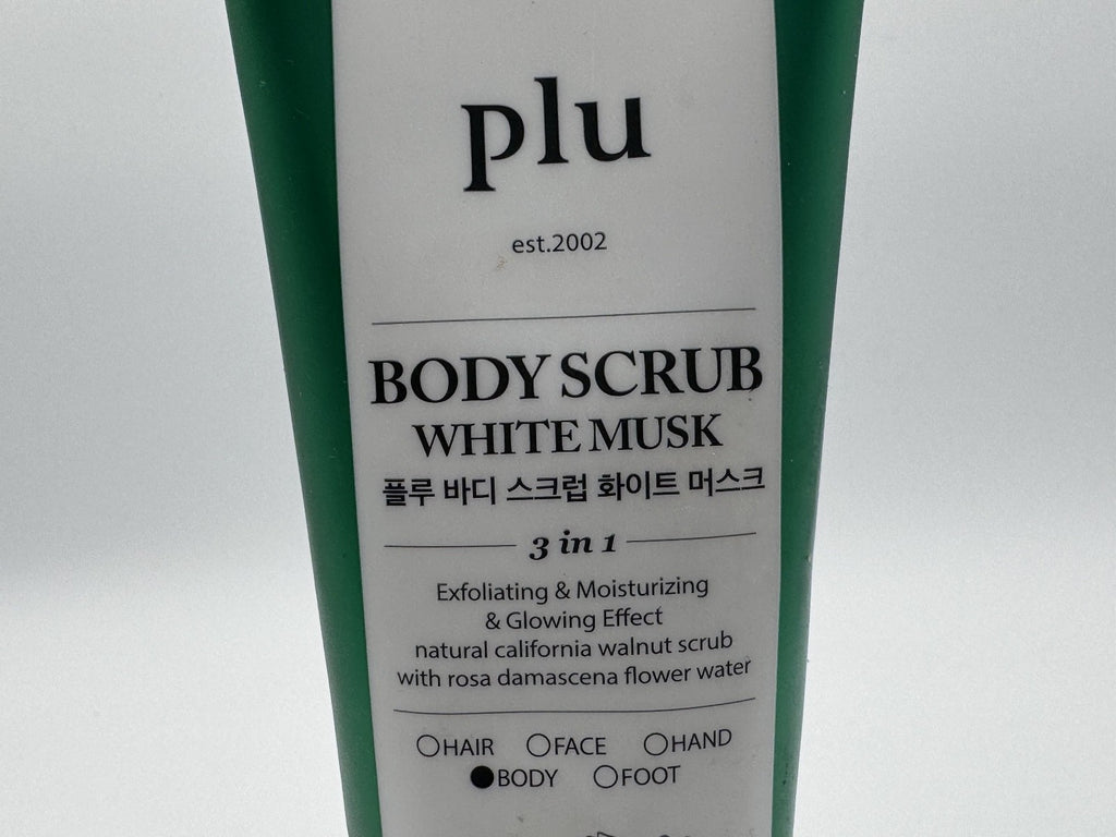 Plu Original White Musk Body Scrub, 3n1 Natural California Walnut Scrub, New