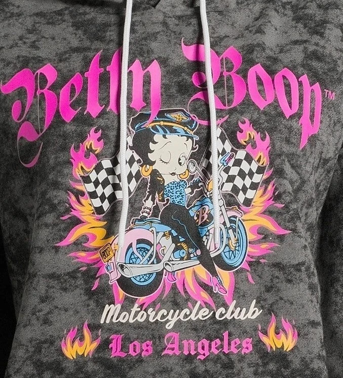 Betty Boop Hoodie Womens Small Motorcycle Club Los Angeles Gray Graphic Print