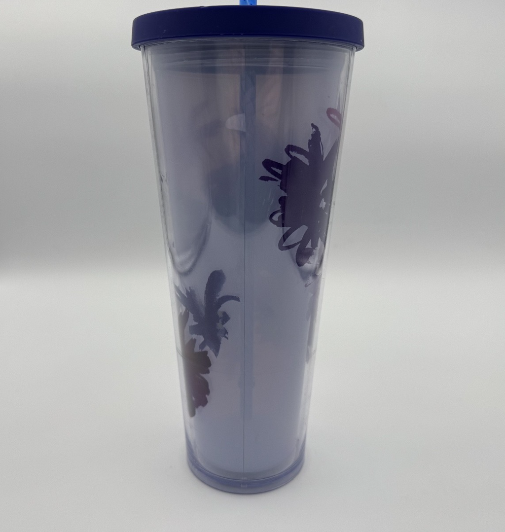 Starbucks Cold Cup Tumbler Purple Lavender Watercolor Flower Floral w/ New Straw
