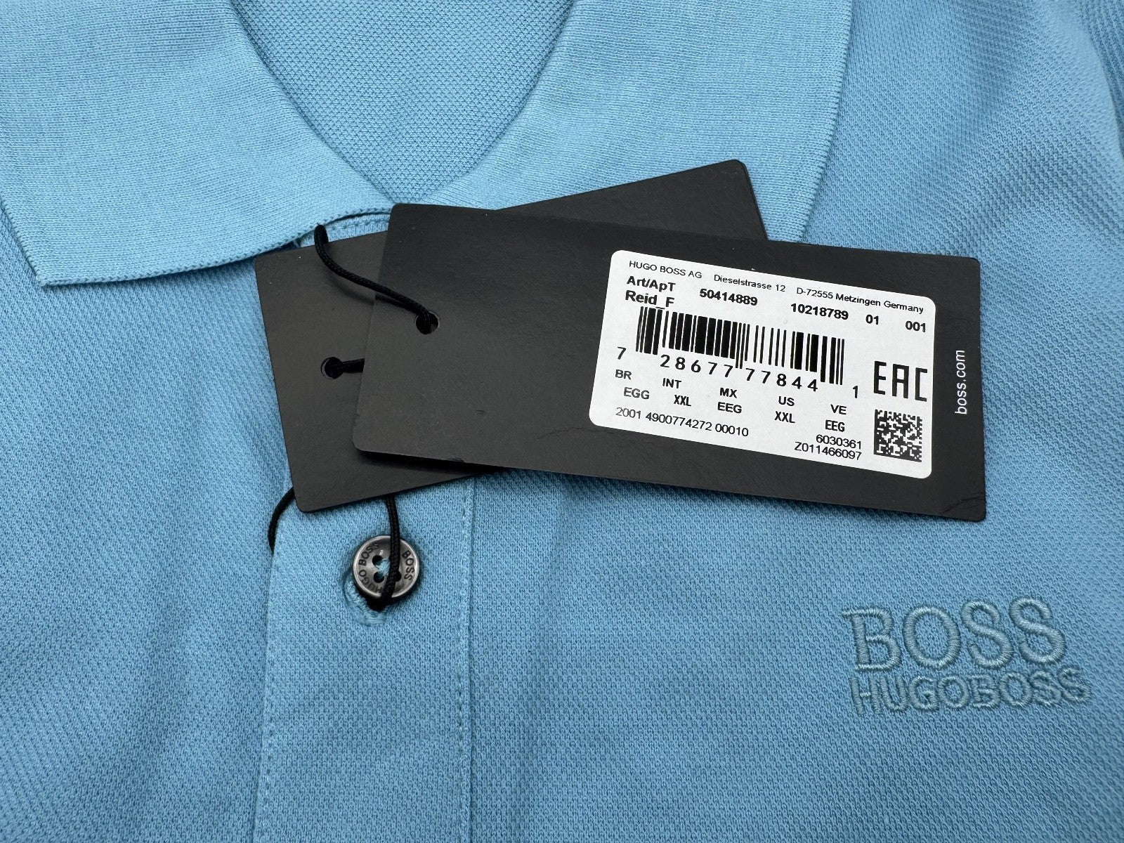 Authentic Hugo Boss Polo Shirt Slim Fit Light Blue / Blue Logo / Size XXL, NWT