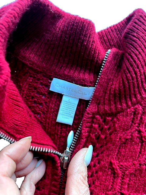Charter Club Size L Front Zip up Cable Knit Sweater Pre-owned, Excellent Conditi