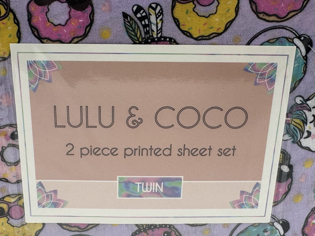 Lulu & Coco 2 Piece Printed Sheet Set Twin Size, Donuts, Multicolor, Bedding NEW