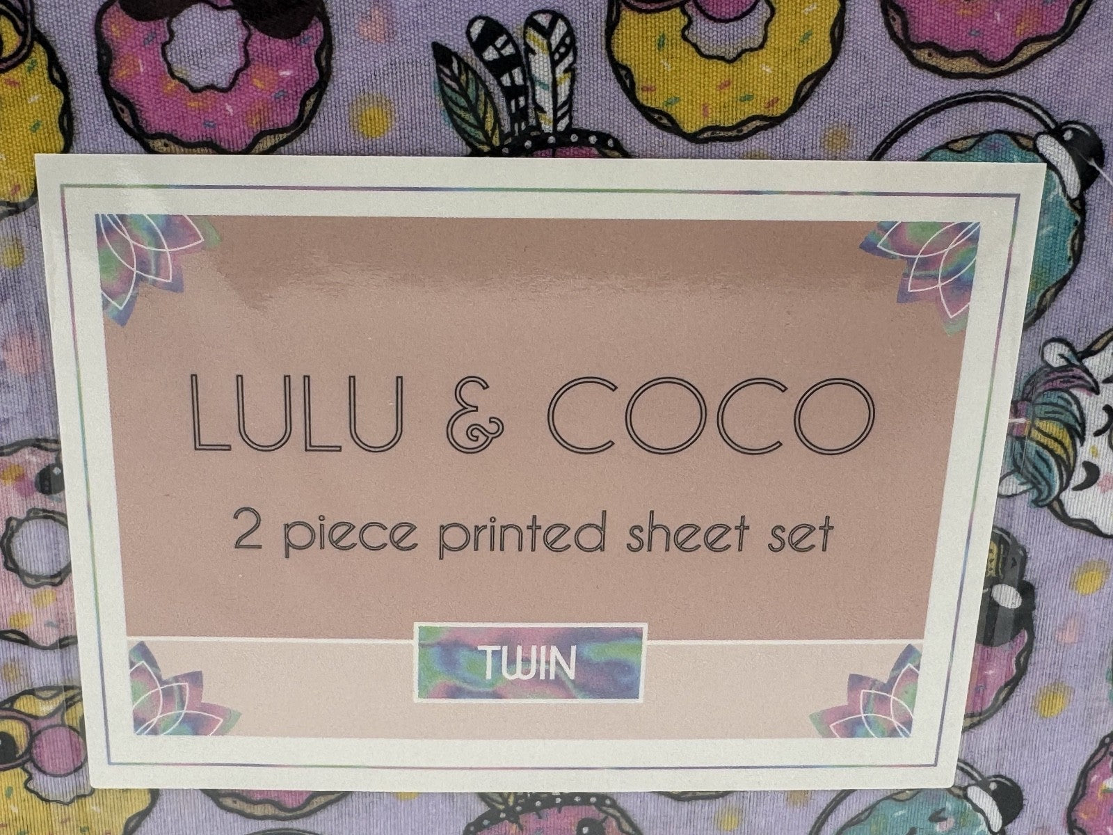 Lulu & Coco 2 Piece Printed Sheet Set Twin Size, Donuts, Multicolor, Bedding NEW