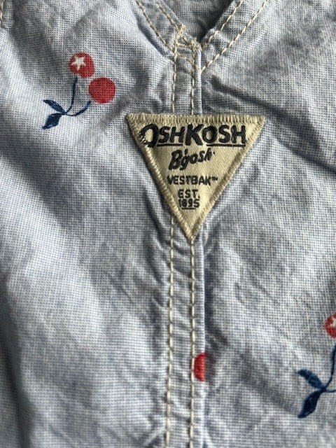 OshKosh B’Gosh Overalls Shortalls Baby/Kid Size 2T Light Blue W/Red Cherries NWT