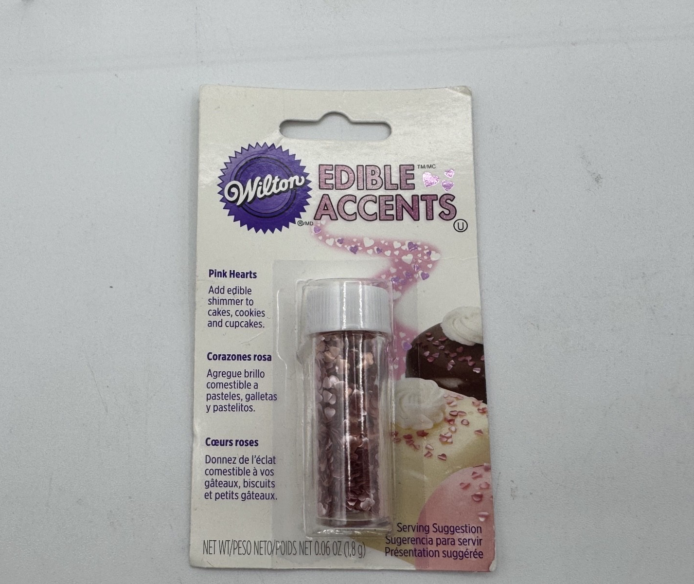 2 pk. Wilton Edible Accents pink hearts .04ozs, for Baking, Cookies, Cakes, NEW