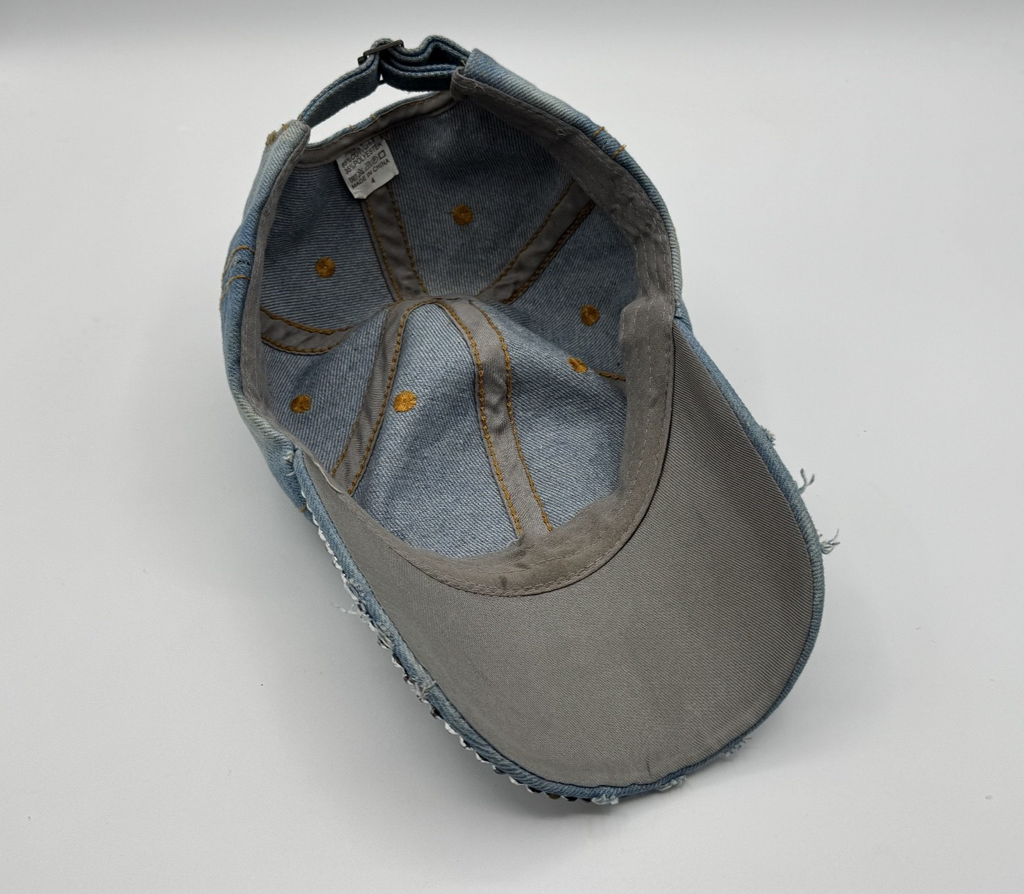 Bedazzled Denim Rhinestone, Size 4 Cap Adjustable Strap Hat 100% Cotton, Pre-own