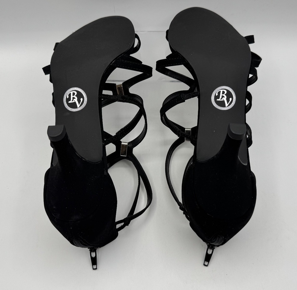 Bella Vita 11 Wide Width Black Strappy Heels Rhinestone Karlette Shoes. NIB