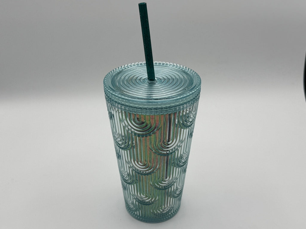 Starbucks 2022 Green Turquoise Iridescent Grande Tumbler w/ NEW Green Straw