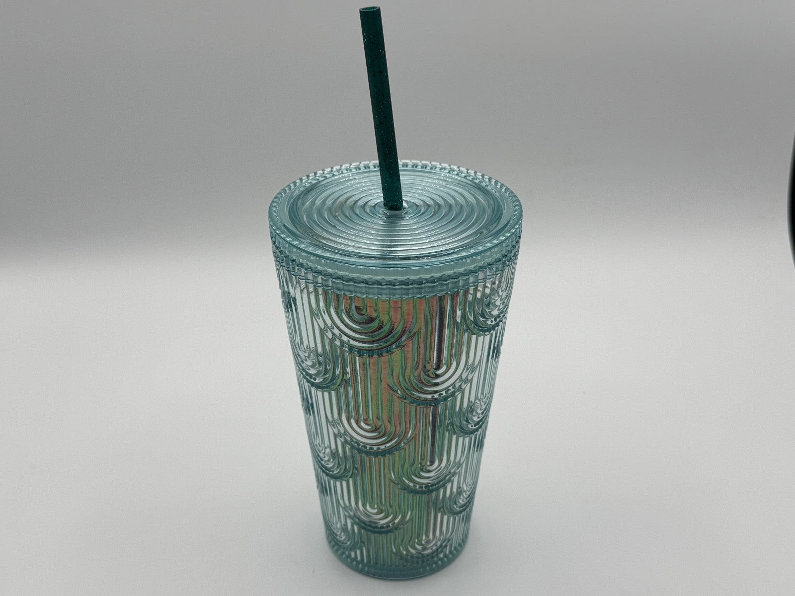 Starbucks 2022 Green Turquoise Iridescent Grande Tumbler w/ NEW Green Straw