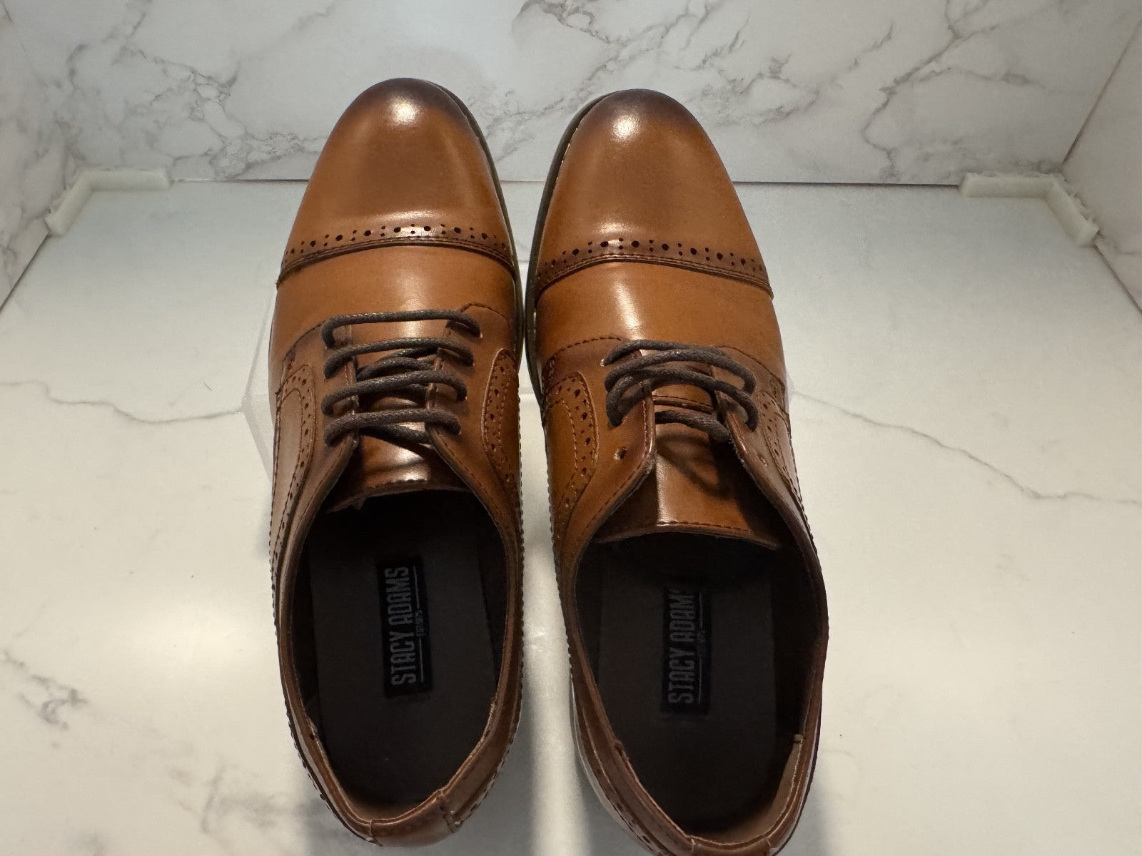 Stacy Adams Boys Brown Leather Cap Toe Oxford Dickinson Dress Shoes Size 3M, Pre