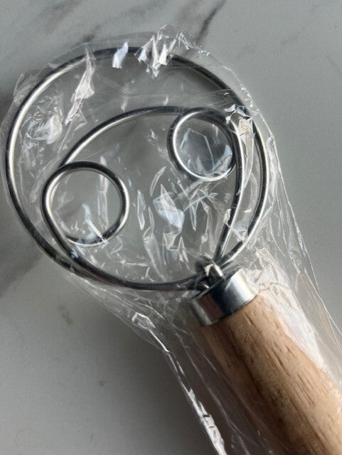 Original Danish Dough Whisk Dutch Style 13" Stainless Steel Lg. Wooden Hand NEW