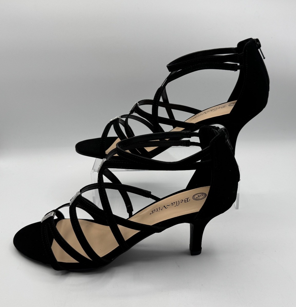 Bella Vita 11 Wide Width Black Strappy Heels Rhinestone Karlette Shoes. NIB