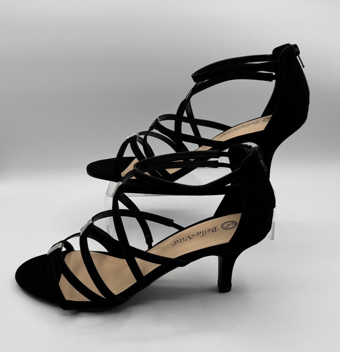 Bella Vita 11 Wide Width Black Strappy Heels Rhinestone Karlette Shoes. NIB