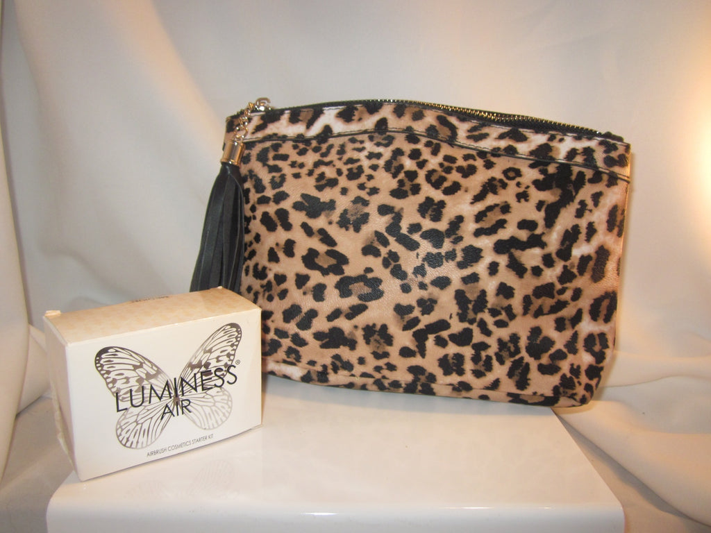 Luminess Air 11x7 Leopard Print Canvas Coated Pouch Makeup Foundation Travel bag