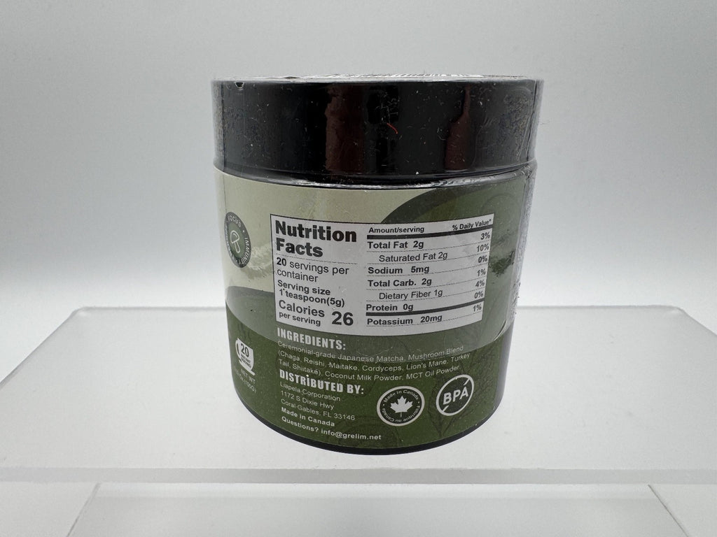 2 pk Grelim Mushroom Matcha Infused W/7 Superfood Mushrooms MCT Oil Coconut Milk