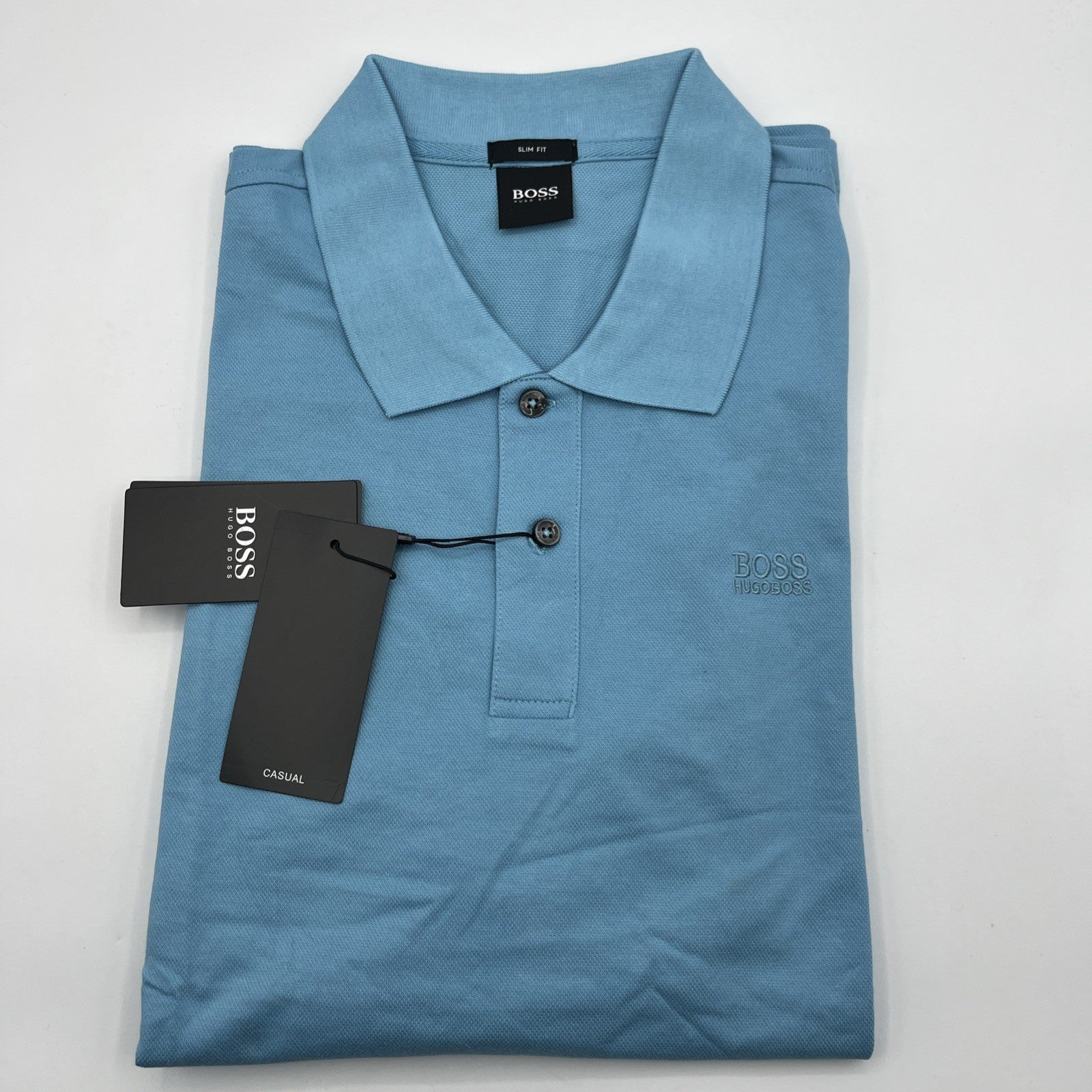 Authentic Hugo Boss Polo Shirt Slim Fit Light Blue / Blue Logo / Size XXL, NWT