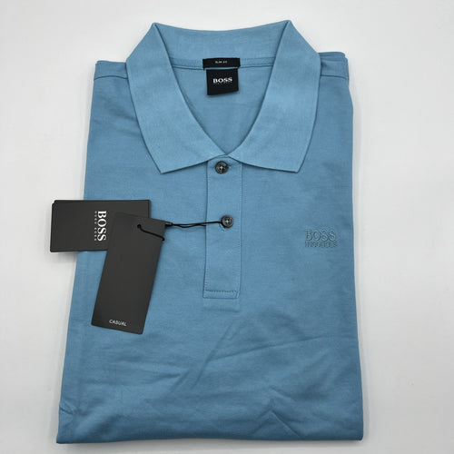 Authentic Hugo Boss Polo Shirt Slim Fit Light Blue / Blue Logo / Size XXL, NWT
