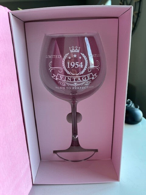 Swanfort 70th Birthday Gifts for Women 1954 Wine Glass w/Pink Gift Box Decor NEW