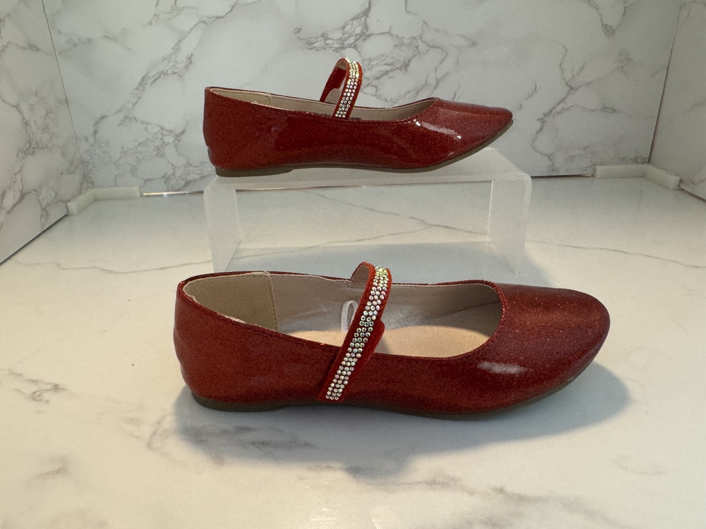 The Children’s Place Girls Red Glitter Ballet Flats, Red, Size 13