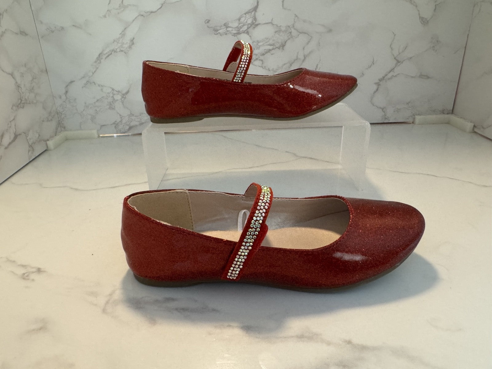 The Children’s Place Girls Red Glitter Ballet Flats, Red, Size 13