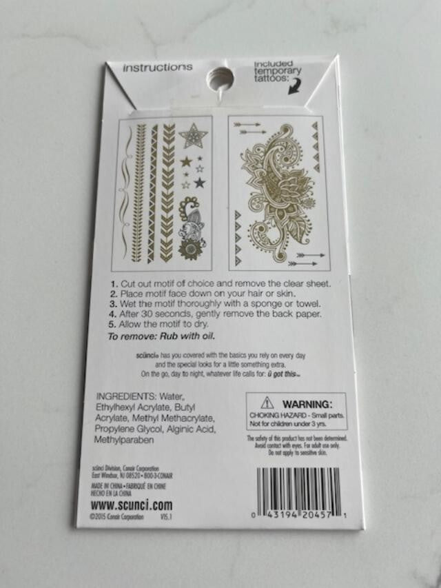 Scunci Get The Look Hair & Body Tattoos 3 Pk, 2 Sheets Per Pk, 6 designs Sealed