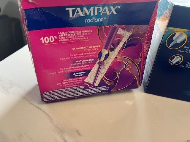 Tampax Pearl Regular Absorbency Tampons Unscented 62 CT, 2 bx RADIANT, 13 LINERS