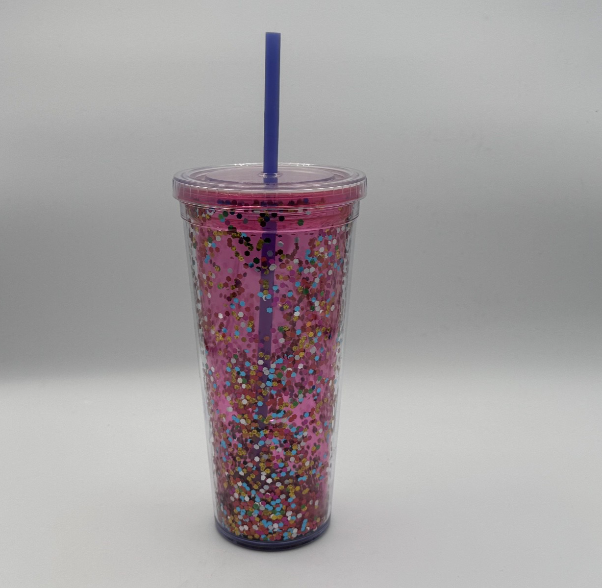 Born to Sparkle Girls Pink Multicolor Glitter 24oz Tumbler, w/ Straw Summer NEW