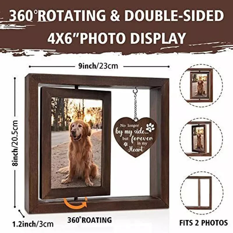 Pet Memorial Gifts for Dogs Cats Rotating Wooden Picture Frame for 4X6 Photo NEW