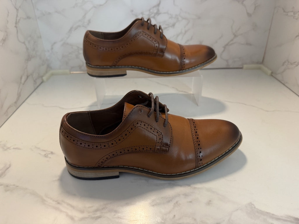 Stacy Adams Boys Brown Leather Cap Toe Oxford Dickinson Dress Shoes Size 3M, Pre