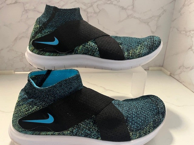 Nike Free Run Motion Flyknit Chlorine Blue Volt Me size 8.5 Pre-owned, Excellent