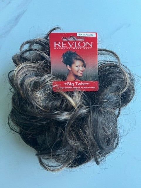 REVLON SCRUNCHIES PONYTAIL WRAP SWIRLZ BOUNCE EXTENSION BIG TWIST COFFEE CARAMEL