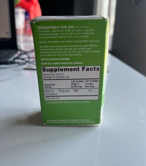 Zarbee's Naturals Baby Vitamin D Supplement Drops Strong Bones .47oz Exp 4/24