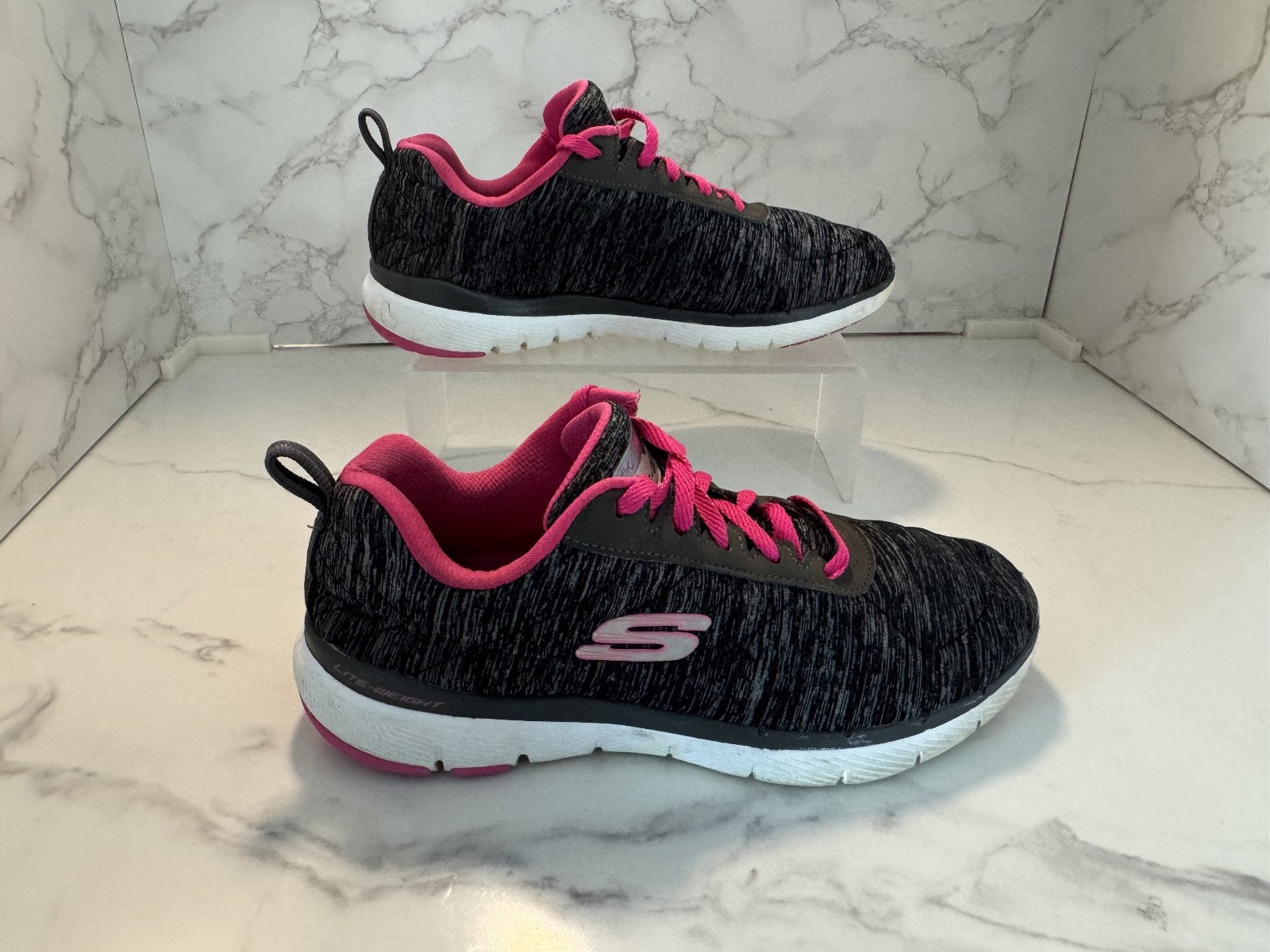 Skechers Flex Appeal 3.0 Lite Weight Black Pink Sneakers Shoes Womens Size 6