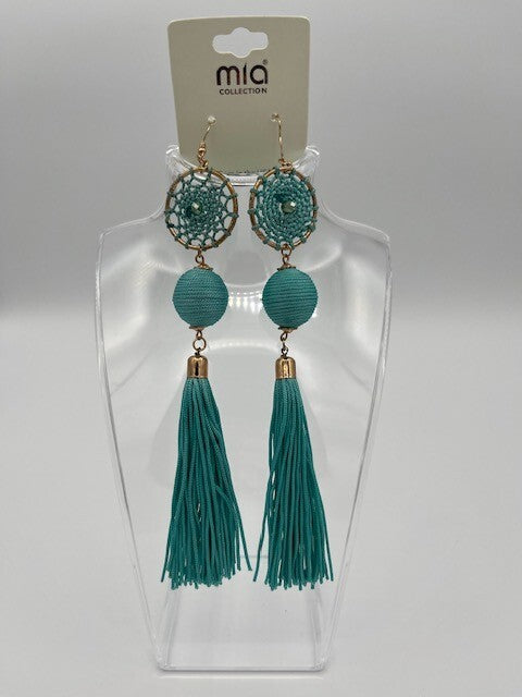 Mia Collection Costume Jewelry Womens Tassel Earrings Turquoise Blue Free Ship