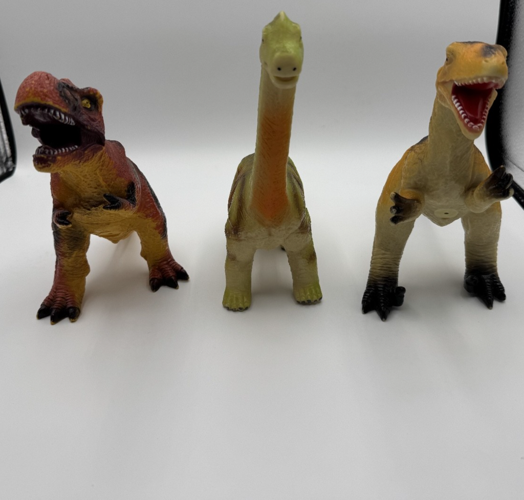 3pc Vintage Dinosaur Toys Lot, 8 Inch Play Toys, Pre-owned, Excellent Condition