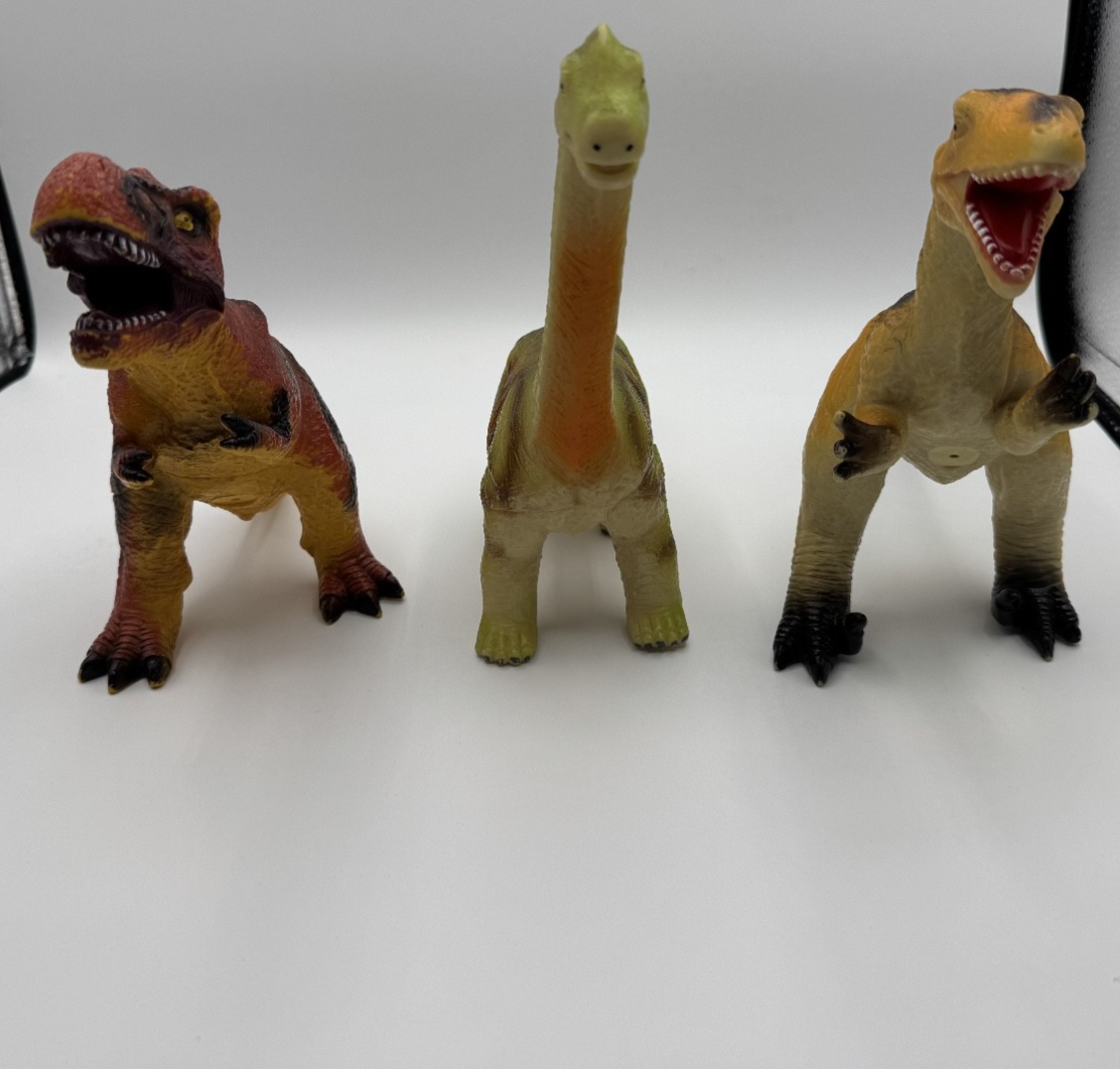 3pc Vintage Dinosaur Toys Lot, 8 Inch Play Toys, Pre-owned, Excellent Condition