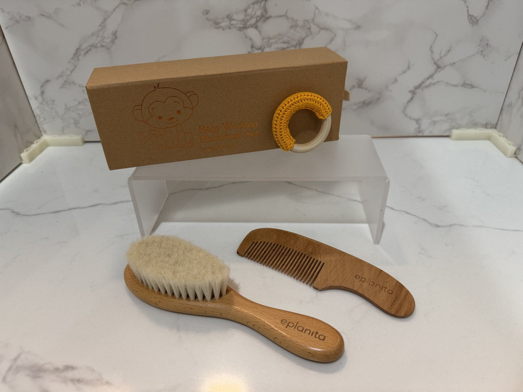 Eplanita 3PC Baby Wooden Natural, Hypoallergenic Hairbrush Set, Children NIB