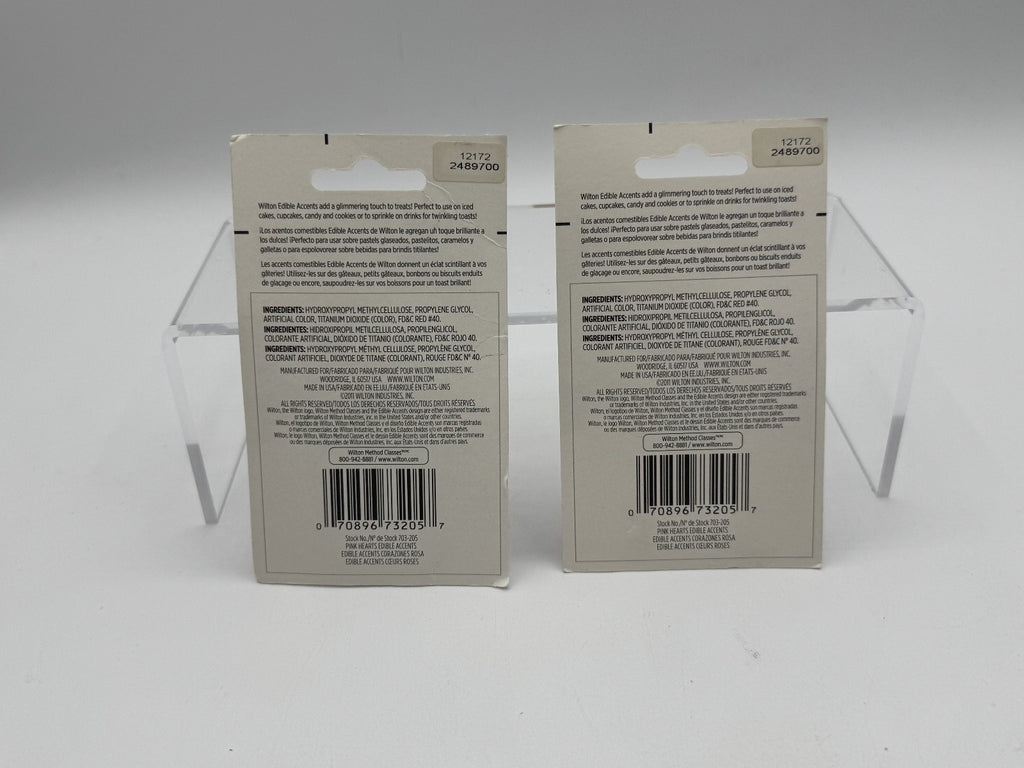 2 pk. Wilton Edible Accents pink hearts .04ozs, for Baking, Cookies, Cakes, NEW