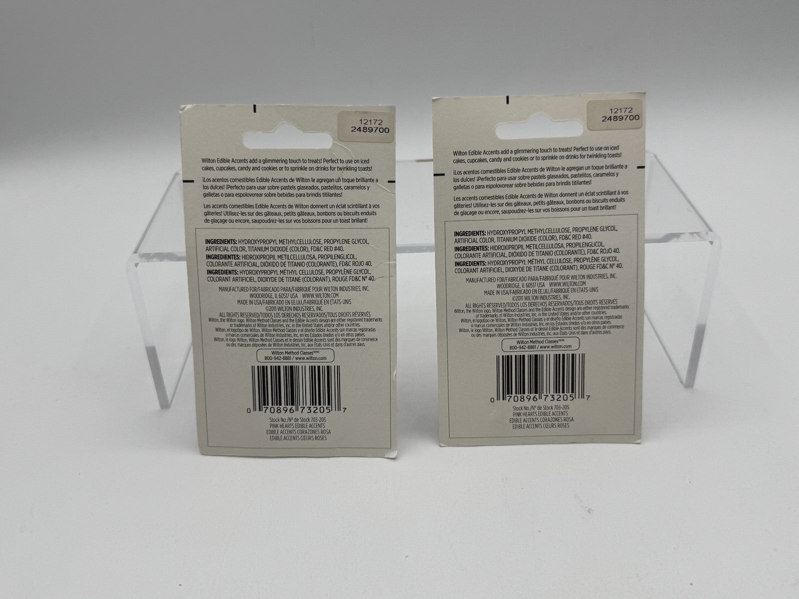 2 pk. Wilton Edible Accents pink hearts .04ozs, for Baking, Cookies, Cakes, NEW