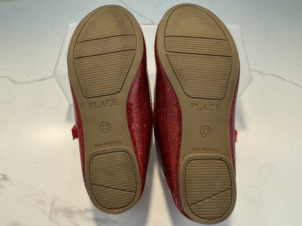 The Children’s Place Girls Red Glitter Ballet Flats, Red, Size 13